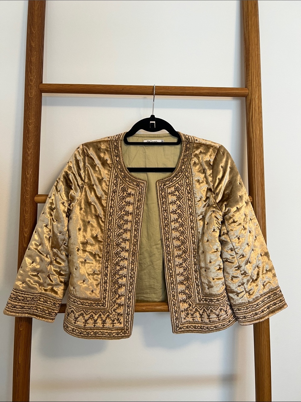 Mes Demoiselles Paris Gold Velvet Embroidered Open Front Jacket FR 38 US S